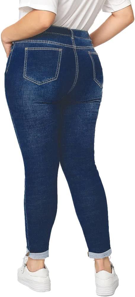 ALLABREVE Womens Plus Size Skinny Jeans Stretchy High Waisted Ankle Jean Ripped Slim Fit Washed Denim Distressed Tight Jean - Image 4
