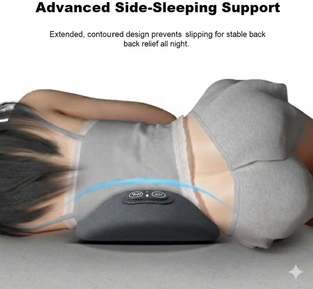 Lumbar Support Recovery Pillow with Heat and Vibration Massage, Ergonomic Memory Foam Lower Back Cushion for Pain Relief, Spinal Alignment, for Office Chair and Car Seat