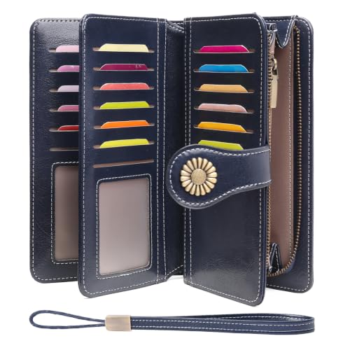 SENDEFN Wallets for Women Leather Credit Card Holder with RFID Blocking Large Capacity Wristlet