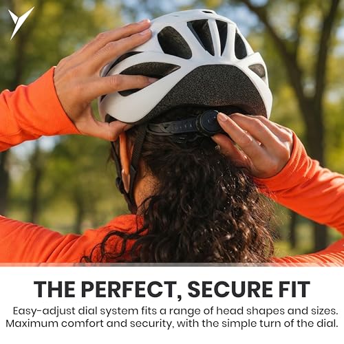 Image of Jaspo Urban Rider Plus Cycling Helmet with Adjustable Spin Dial (Upto 5cm) | Detahcable Visor | Quick-Release Buckle with Padded Chin Strap | Ideal for Men, Women & Kids (White, Large (58-63cm))
