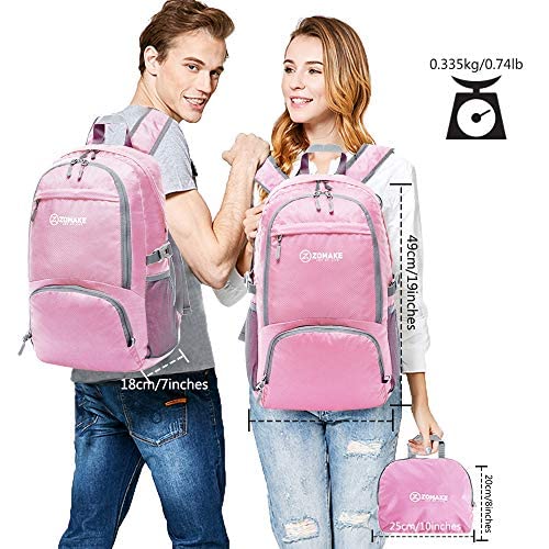 Zomake Lightweight Packable Backpack 30L - Foldable Hiking Backpacks Water Resistant Compact Folding Daypack For Travel(Pink) #TOP1