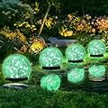 SOLPEX Solar Lights Outdoor for Yard Patio Porch, Garden Decor Birthday Gifts for Mom Women, Solar Globe Lights Waterproof Cracked Glass Ball Outdoor Decorations Balcony Backyard (4 Pack Green)