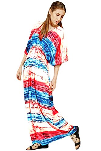 UBetterM Multicolored Tie Dye Print Kaftan Maxi Dress