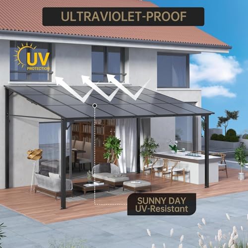 10'X20' Hardtop Wall Mounted Gazebo with Gutters & Galvanized Steel Roof, 60MPH Wind Resistance, Lean to Gazebo Pergola with Sloped Roof for Deck, Porch, Backyard and More, Black by MegaChoice - Used condition - Image 6