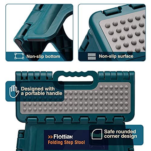 Image of Flottian 13 inch Folding Step Stool for Adults and Kids Holds Up to 300 lbs,Non-Slip Folding Stools with Handle, Compact Plastic Foldable Step Stool for Bathroom,Bedroom, Kitchen Turquoise Green,1PC