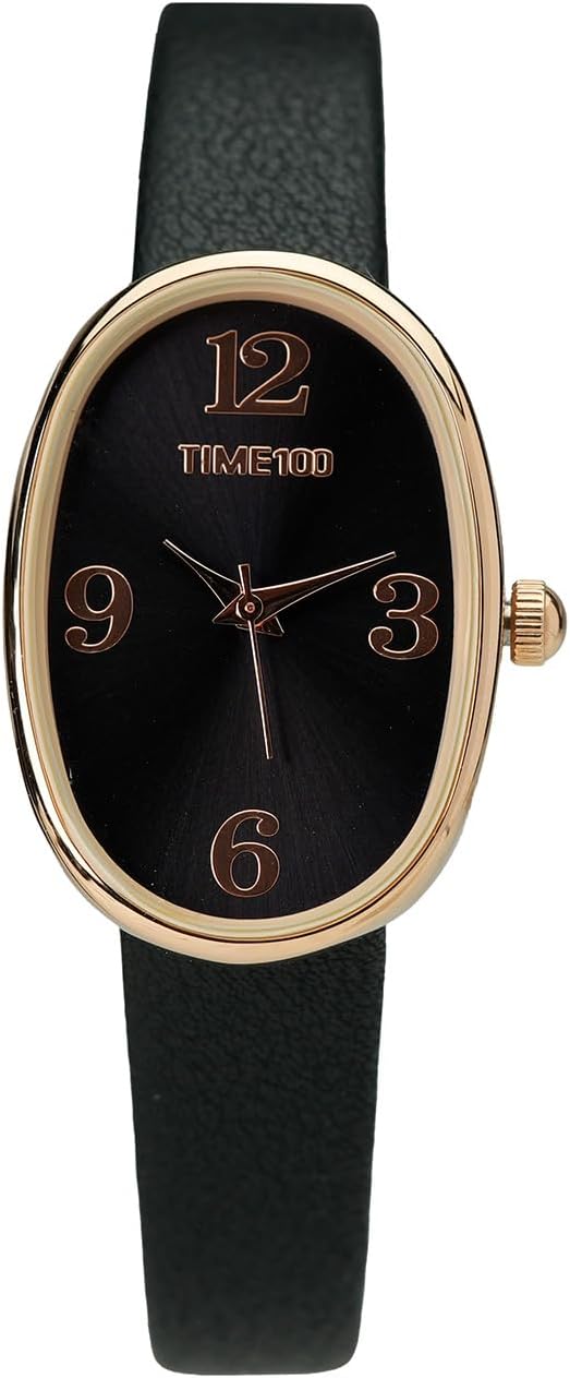 TIME100 Women's Oval Watch and Premium Crystal Accented Bracelet Set, Leather Band - Image 7