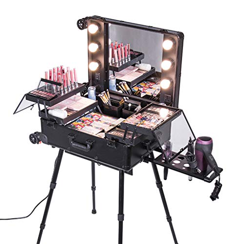 Preisvergleich Produktbild JCJC Kosmetikkoffer Trolley Visagisten Trolley Schminkkoffer mit LED Beleuchtung, Kosmetikspiegel, Steckdose,4 Räder für Reisen Arbeiten,Trolley Kosmetikkoffer,Schmuckkoffer Schminkkoffer Friseurk