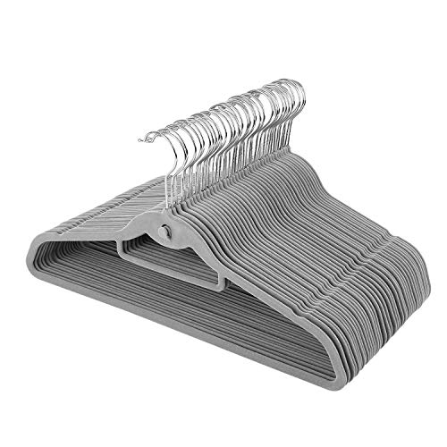Ximger - Perchas (40 Unidades, Terciopelo, 45 cm, con Ganchos, apilables, Antideslizantes), Gris, 45×23.5×0.3cm