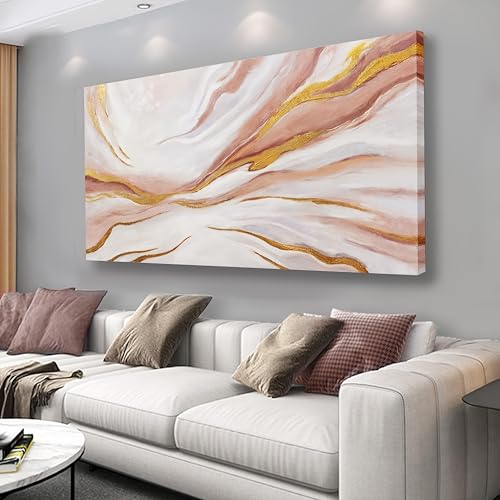 Toile abstraite rose et dorée UKIXOM pour créer une ambiance chaleureuse dans votre chambre