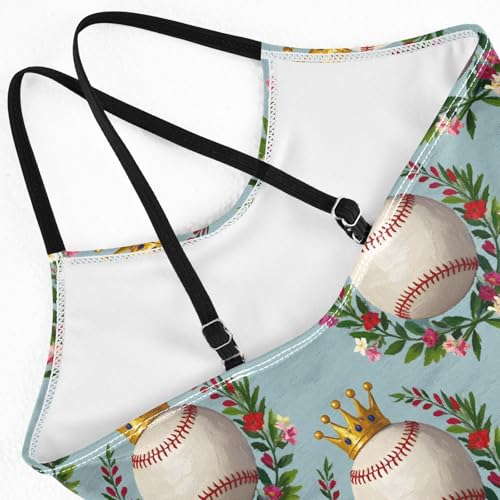 ALAZA Baseball Crown Flower Cute Girls Swimsuit Bathing Suit Beach Swimwear One Piece 3-10T4