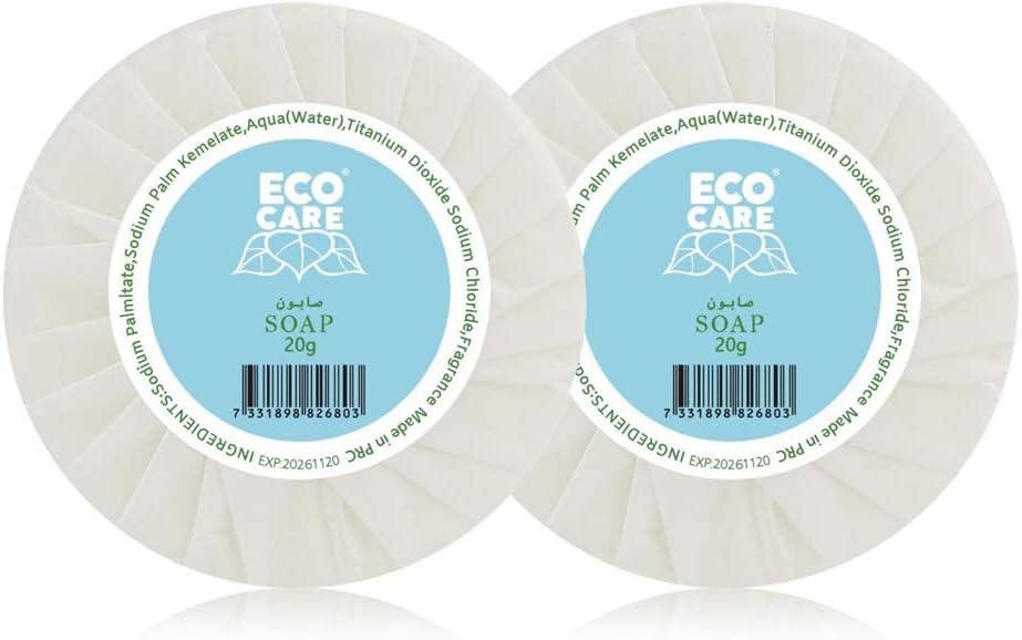 Eco Care Round Pleat Wrapped Mini Bar Soap | Hotel Soap | Travel Size Toiletries Bulk Set for Airbnb Essentials | 20gm (0.70oz) Case of 50 Pieces