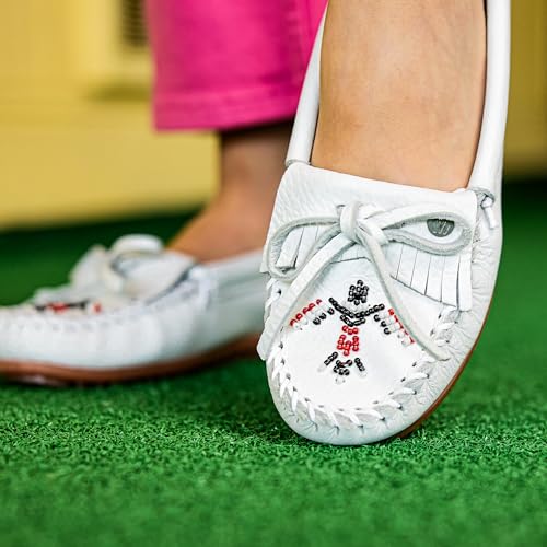 Minnetonka Women’s Thunderbird “Animikii” Hardsole – Moccasins for Women with a Classic Leather Moccasin Silhouette, Cushioned Footbed, and Beaded Moccasin Design2