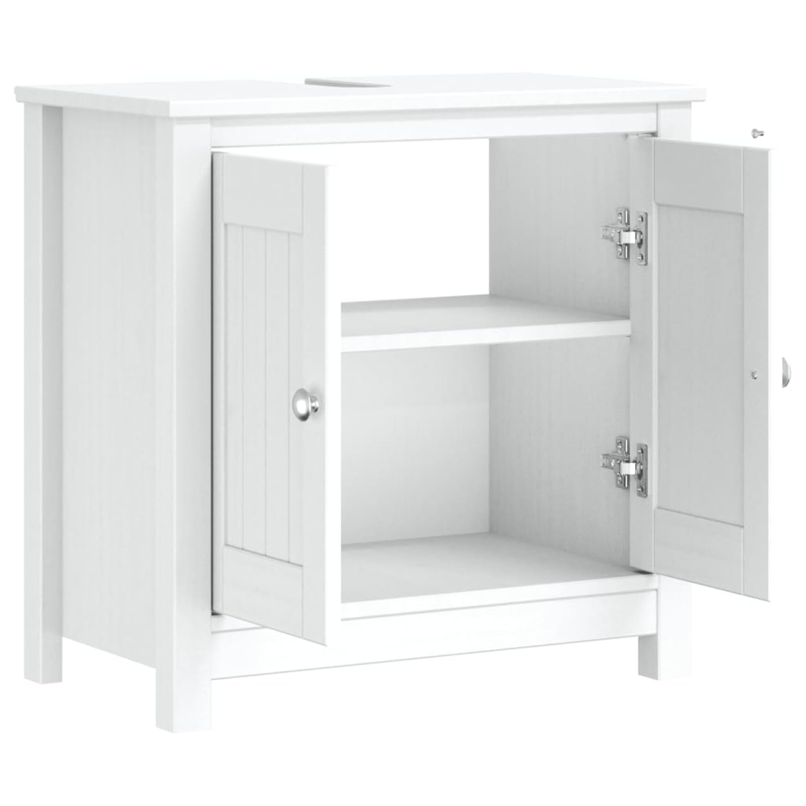 Mobile sottolavello, larghezza 60 cm, in legno di pino massiccio, bianco, 34 x 59 cm, con apertura per sifone, per bagno