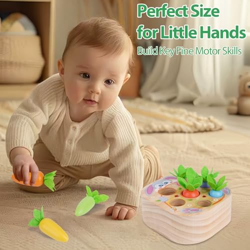 Image of Montessori Toys for 2 3 Year Old Toddlers | Wooden Carrot Harvest Game