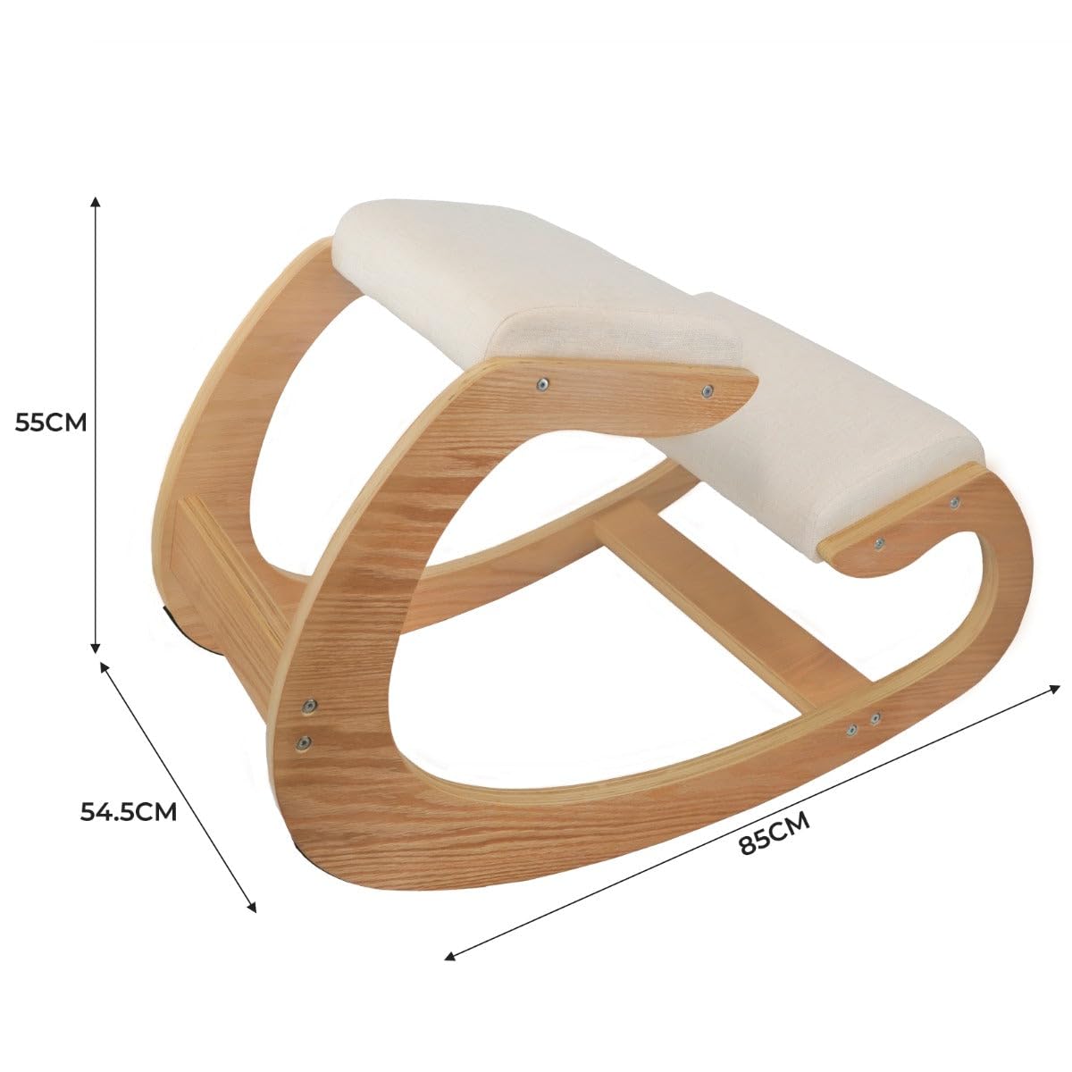 Chaise ergonomique en bois de chêne blanc et lin 8 cm d'épaisseur, coussin rembourré pour bureau, maison, tabouret à bascule, support de genoux dorsal, capacité de 120 kg, repose-poignets pour clavier