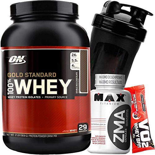 Hipertrofia 100% Whey Protein Gold Standard 907g Isolado Concentrado + ZMA 90caps + Coqueteleira