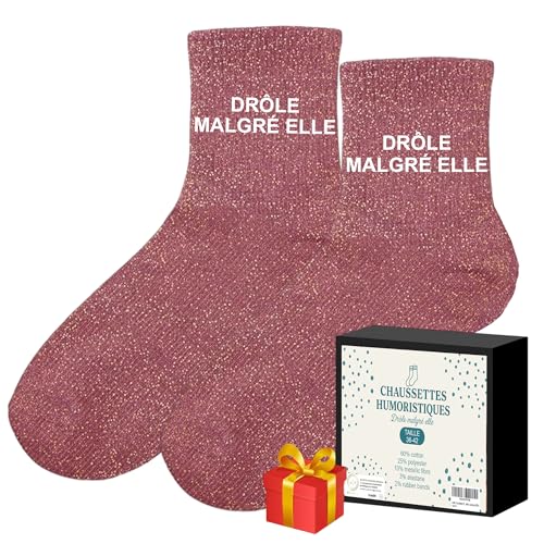 nedit Chaussettes Humoristiques Femme (DRÔLE MALGRÉ ELLE) Chaussette Message [Marque Française] Chaussettes Brillantes - Taille Unique Extensible (36/42) - Cadeau Sympa à Offrir