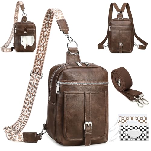 Image of Sling Bag Crossbody Backpack - 2 in 1 Leather Cross Body Bag Fanny Pack with 2 Removable Straps