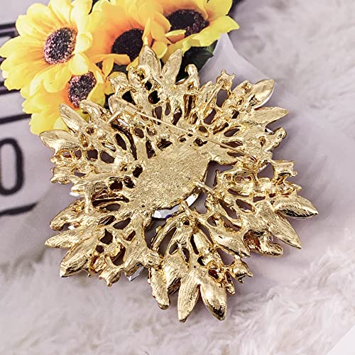 Image of SELOVO 3.5 inch Huge Big Large Brooch Pendant Scarf Hats Decoration Blue Flower Pin Gold Tone