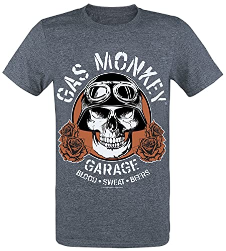 Gas Monkey Garage Skull Uomo T-Shirt Grigio Scuro