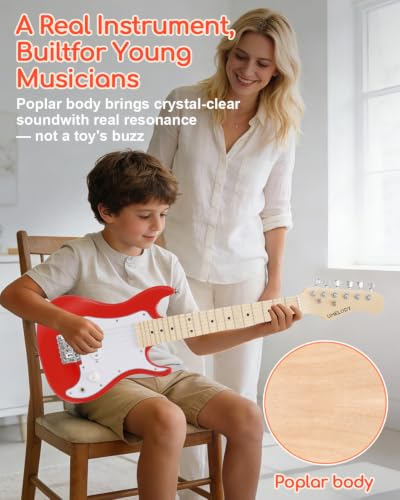 Image of UST-70 Kids Electric Guitar Beginner Kit with Amp, Ideal First Guitar for Starter, Lightweight 30 Inch Guitar for Boys and Girls, Fun Music Gift for Learning, Practice and Play at Home, Red