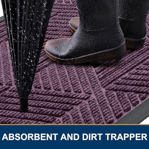 Image of Smiry Front Door Mat Outside Entrance, Heavy Duty Sturdy Natural Rubber Doormat, Trap Dirt and Moisture, Easy Clean Low Profile Mats for Indoor Outdoor Entry, Irregular Triangle (47x32, Purple)