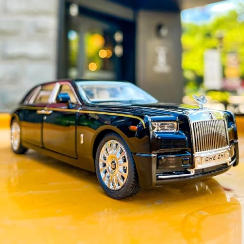 Image of Invite Enterprise Model Car Zinc Alloy Pull Back Toy Diecast Toy Cars with Openable Doors, Sound and Light for Kids Boy Girl Gift (1:24 Rolls-Royce Phantom(Black-Black)