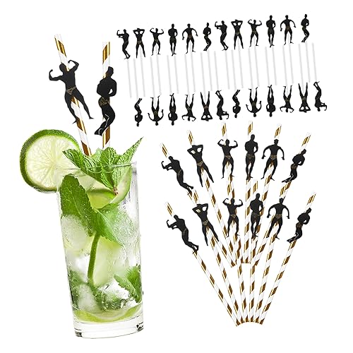 DEARMAMY Papier Strohhalme Mit Aufsätzen Für Cake Pops Trinkhalme Für Junggesellenabschiede Partydekorationen Strohhalme Aus Papier Für Getränke Kuchen Picks Mit Sportlichen Mustern