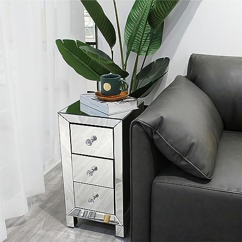 Table de chevet miroir petite table d'appoint moderne 3 tiroirs chambre