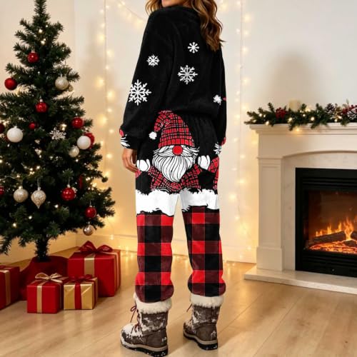 YNCSZEC Womens Christmas Pajama Sets Flannel Long Sleeve Crewneck Printed Lounge Set Warm Fleece 2 Piece Sleepwear Black christmas clothes women M - image 3