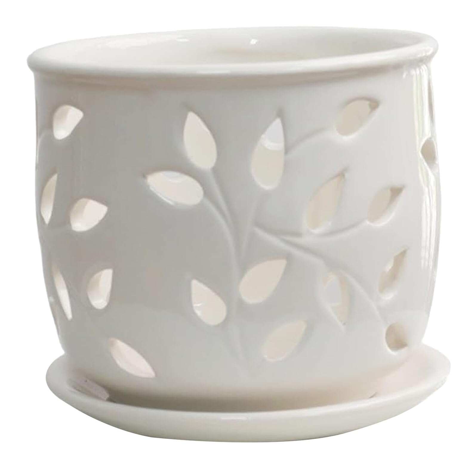 Anneome Biały Ceramiczny Doniczka z Otworami z Podstawką Do Storczyków Oddychający Doniczka Rośliny Doniczkowe Do Wnętrz i Zewnątrz Wspiera Zdrowy Wzrost Korzeni