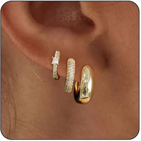 VIROMY Gold Hoop Earrings Set for Women Trendy, 14K Gold Plated Lightweight Small Gold/Silver Hoop Earrings for Women Chunky Open Hoops Earrings Jewelry Gifts