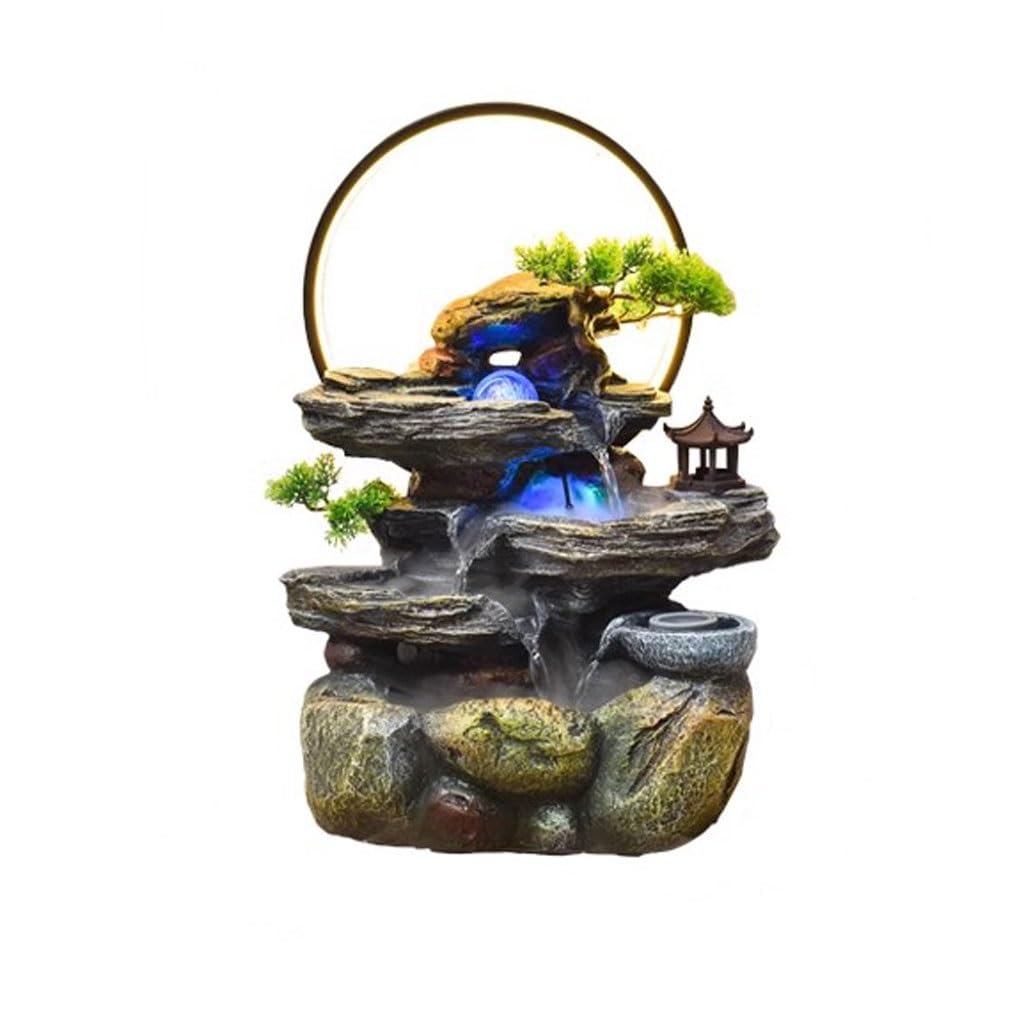 Fuente De Interior Rocalla Agua Corriente Fuente de Escritorio Adornos Agua circulante característica Sala de té Escritorio Fortuna Feng Shui Rueda Fuente De Sobremesa