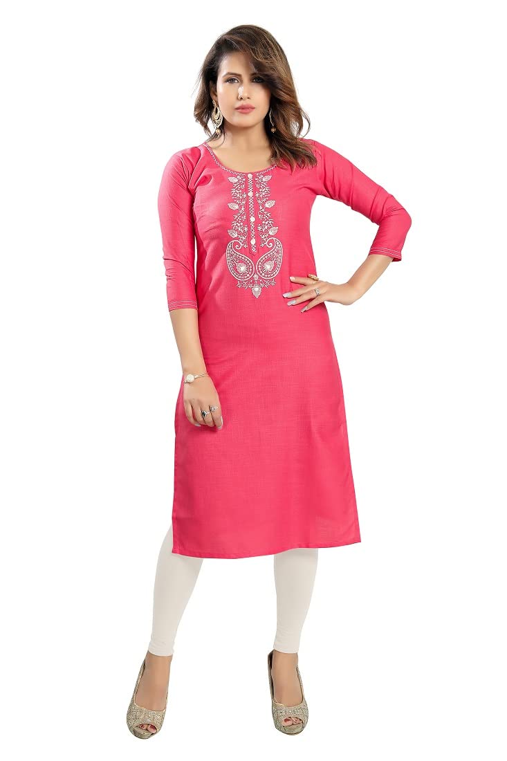DARIKA Present Cotton Kurti in Hand Embroidery Blue & Pink Color for Women Small & Plus Size.