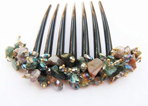 French twist hair comb Ornamented along the top of the heading with Stone Green.