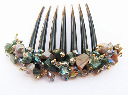 French Twist Hair Comb Ornamented Along The Top Of The Heading With Stone Green. #TOP1
