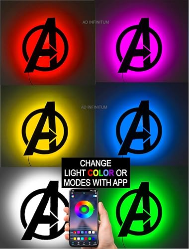 Image of AD INFINITUM 16 Colors LED wall Lamp with Mobile App Control, Comic Lover, Bat Cave, Night Lamp, for Gift, Kids Room, Gaming Setup, Gaming Room, Man Cave. (Avengers -16 Colors)