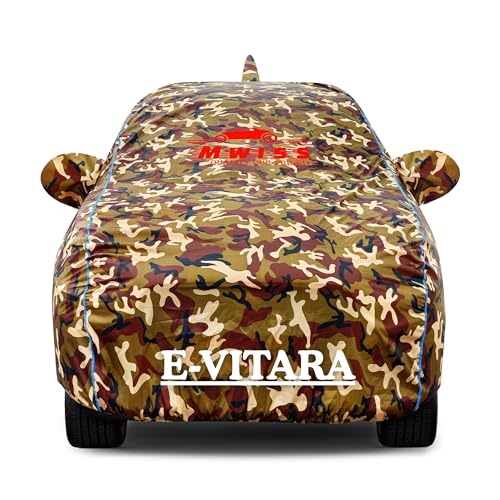 Image of Waterproof Car Cover for Maruti e Vitara | Dustproof, UV & Scratch Resistant Soft Cotton Lining | Triple Stitched, Mirror Pockets & Elastic Hem | Jungle