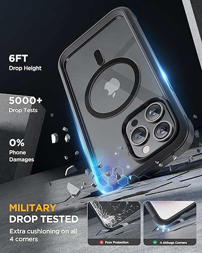 Image of Miracase Magnetic for iPhone 15 Pro Max Case 6.7'' [Compatible with Magsafe] Full-Body Drop Proof Bumper Phone Case for iPhone 15 Pro Max with Built-in 9H Tempered Glass Screen Protector,Black