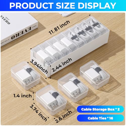 Fzooua Large Cable Organizer Box with 8 Clear Switch Case, 1 Pack Clear Phone Charger Cable Organizer Box for Home Office Desk Accessories Wire Organization Stationery Supplies (white) - Image 3