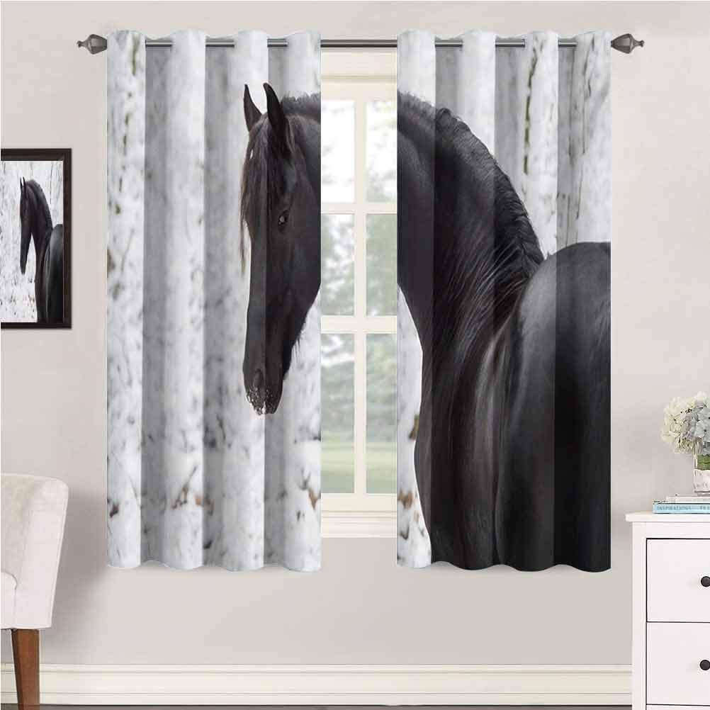 Equestrian Window Curtains Set Black Friesian Sport Horse