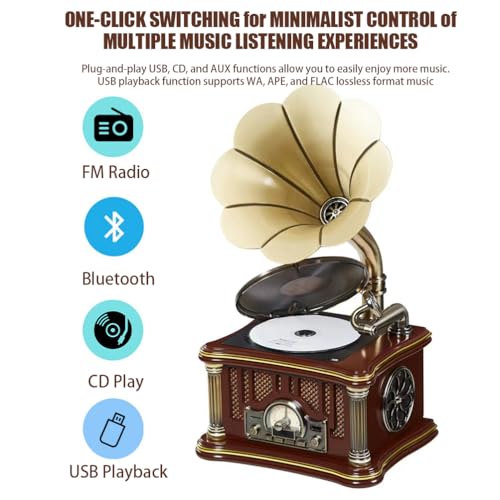 Fonografo in stile vintage con suono stereo 2.1 HIFI, telecomando wireless, USB, riproduzione disco, Bluetooth e radio FM per gli amanti della musica nostalgica