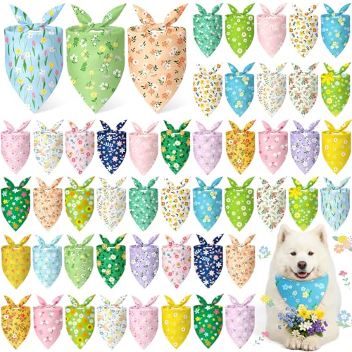 Abbylike 50 Pieces Spring Dog Bandanas Bulk Flower Daisy Sunflower