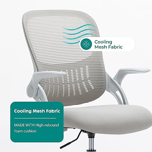 Image of DUMOS Drafting Chair for Standing Desk, Flip-up Arms, Counter Height Adjustable, Ergonomic Mid Back Mesh Rolling Work 360Swivel Home Office Computer Chairs with Wheels, Grey