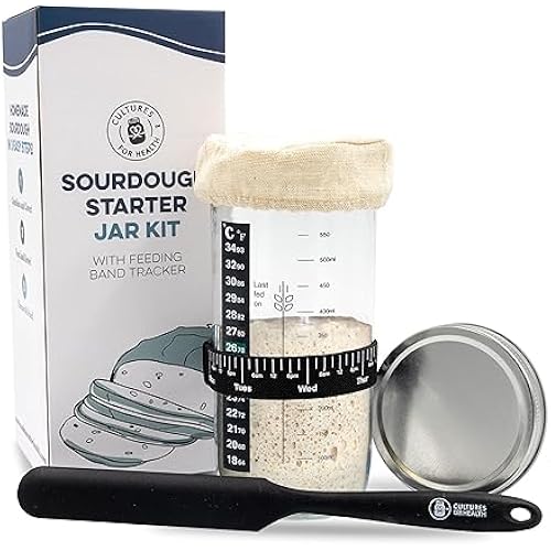 Cultures for Health Sourdough Starter Jar Kit | Easy DIY Breadmaking Kit for Sourdough Bread | Essential Baking Supplies for Homemade Bread | Glass Jar With Spatula Baking Set | Fermentation Set