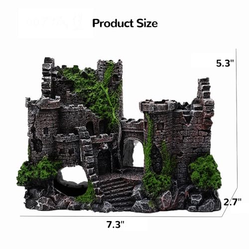 Image of Mipukbay Green Aquarium Decor Castle, Resin Fish Tank Decoration Ornament for Freshwater /Saltwater, Safe Landscape Rock Cave Hideout for Betta Fish, Goldfish and Aquatic Pets