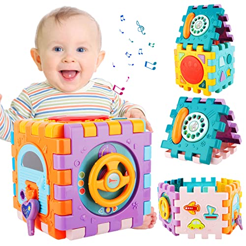 ENCOUN Motorikwürfel, 6 in 1 Aktivität Würfelspielzeug, Baby Spielzeug ab 1 Jahr, Baby Motorikspielzeug, Baby Spielzeug Montessori Kinderspielzeug mit Musik für Jungen Mädchen Kinder ab 18 Monaten