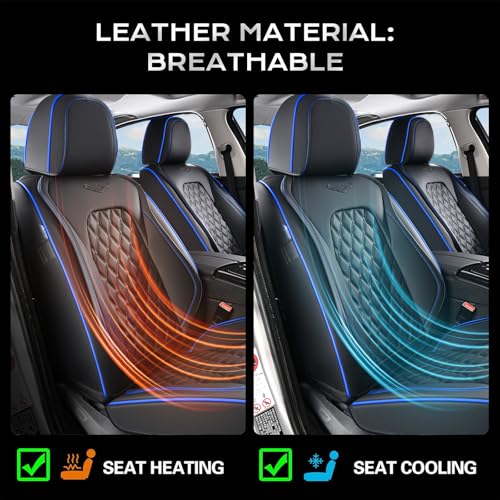 Image of Coverado Full Set Car Seat Covers, Front & Back Luxury Faux Leather Waterproof Seat Covers,Car Seat Protectors, Universal Fit for Most Vehicles-Black & Blue