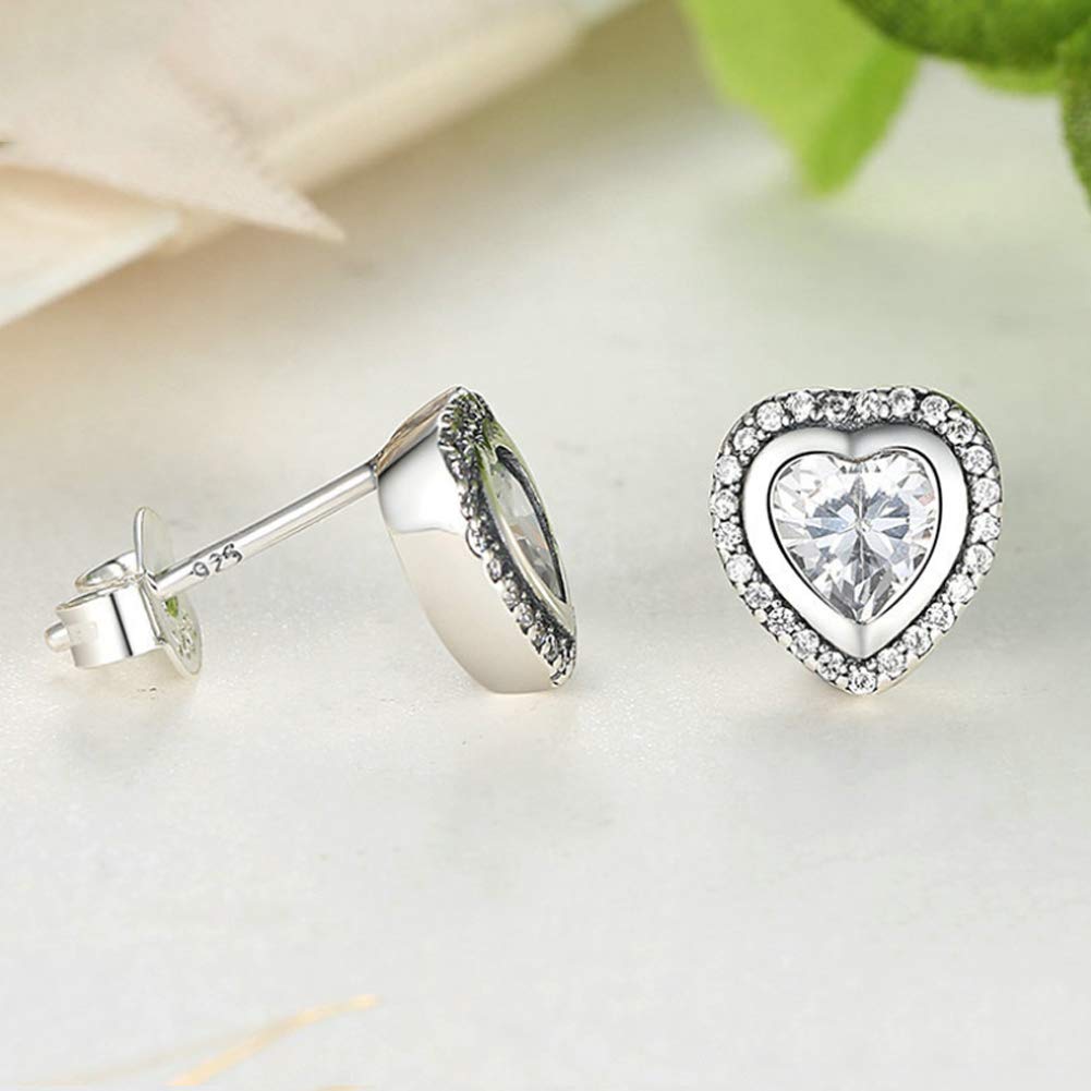 YCTTKDD Herz-Ohrringe – 925er-Sterlingsilber – Geburtsstein mit CZ-Kristall-Anhänger – Feine Schmuck-Ohrstecker für Frauen – rhodiniertes Silber – Zirkonia – Geschenke für Frauen