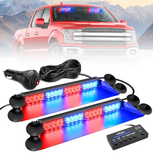 Image of Nilight 32LED Red Blue Dash Strobe Light w /Controller Windshield Mount